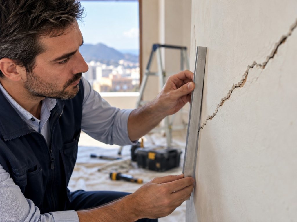 Grietas en una pared junto a obras de una vivienda