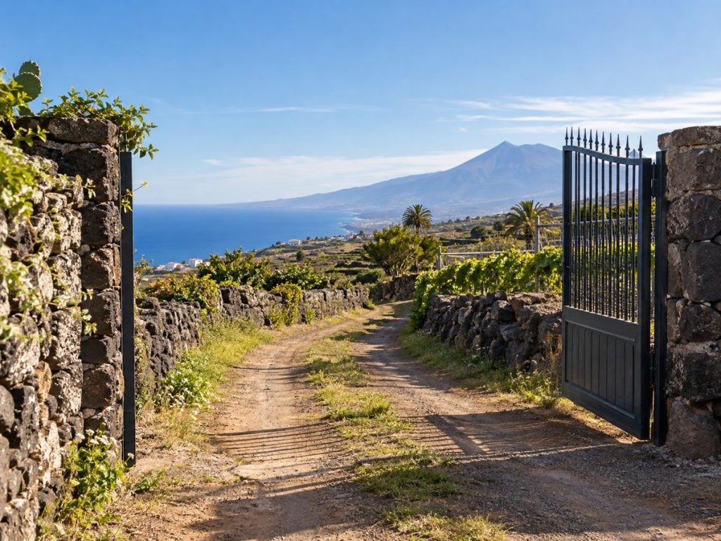 Camino de acceso entre fincas y puerta rural